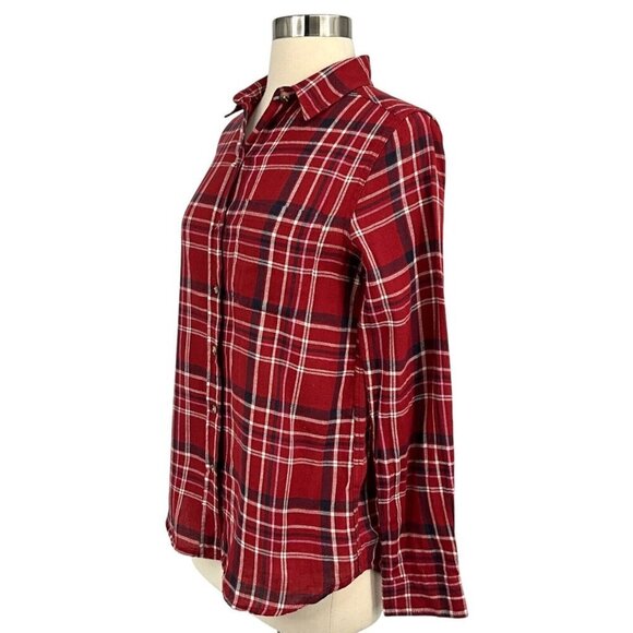 Marine Layer Abby Button Down Shirt Red Plaid Size S Long Sleeve Collared - Picture 2 of 8